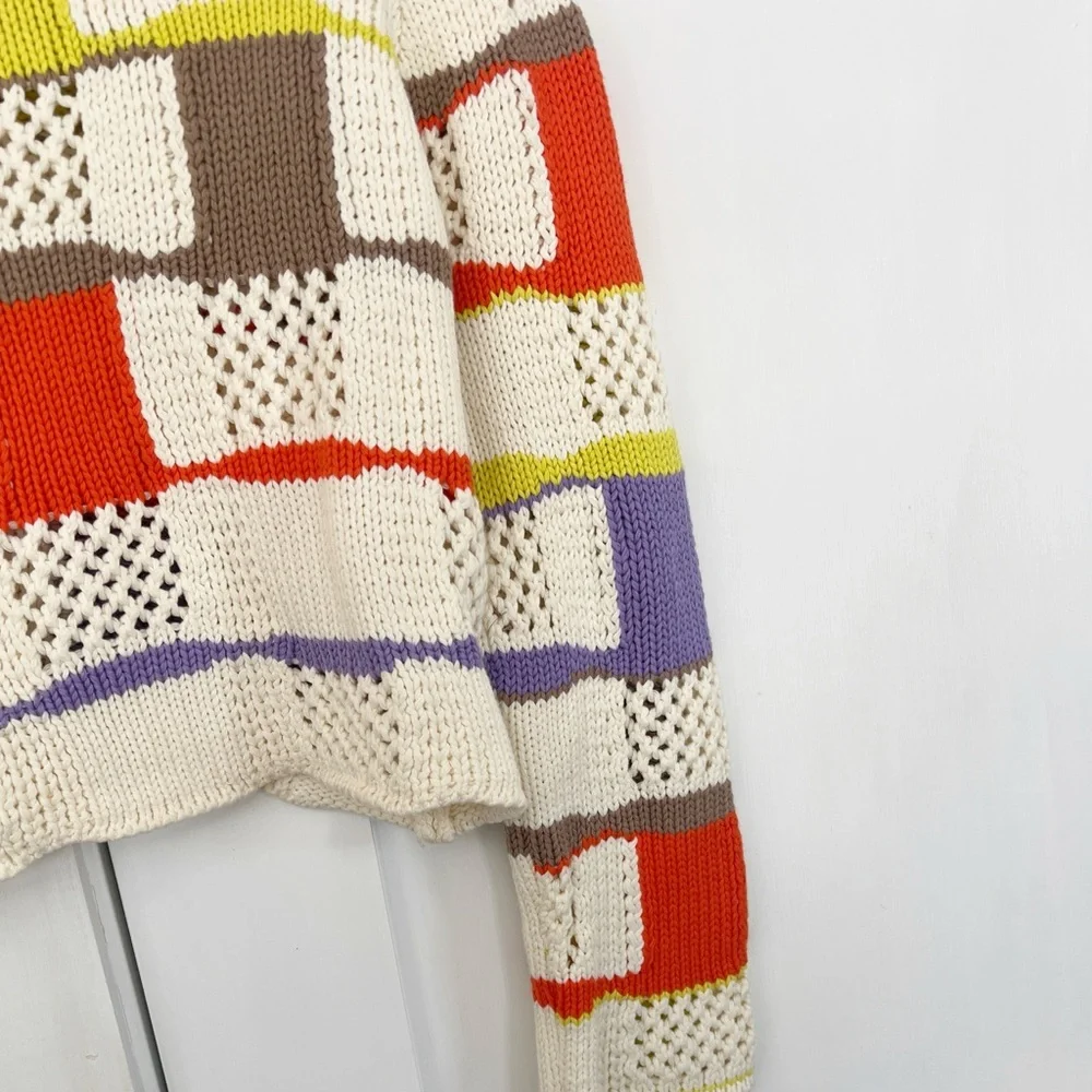 Line & Dot Adored Crochet Patchwork Open Knit Cropped Sweater Small - Picture 7 of 10